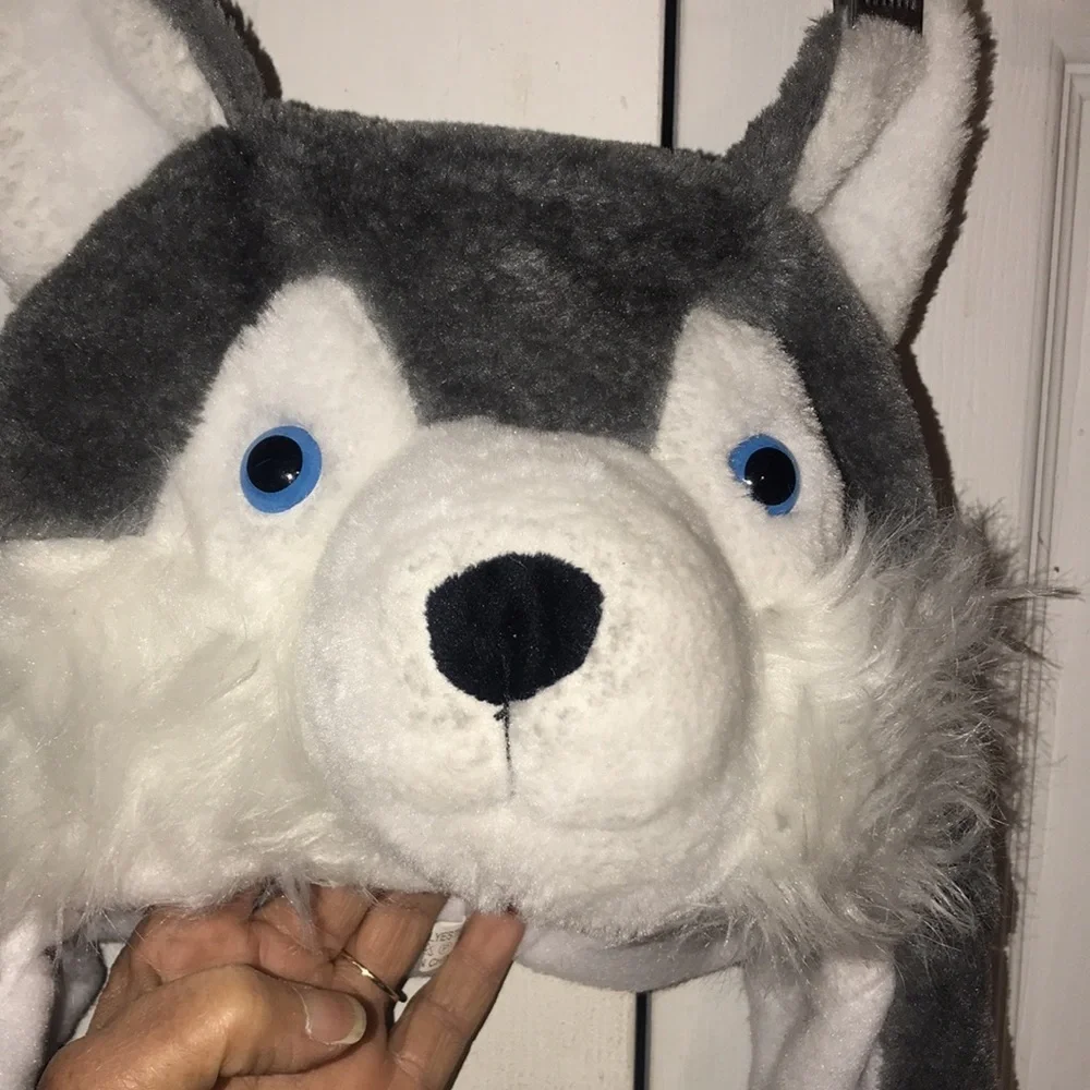 Gray Wolf Plush Hat with Paws